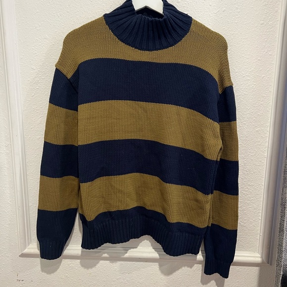 J. Crew Turtleneck Sweater in Blue and Tan Stripes - Picture 1 of 3